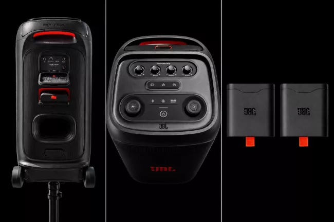 Bedienelemente und Wechselakkus der JBL PartyBox 320